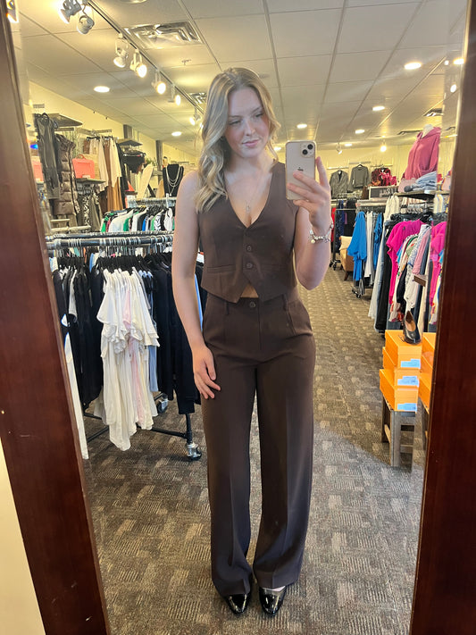 Esqualo Wide Leg Dress Pants Brown