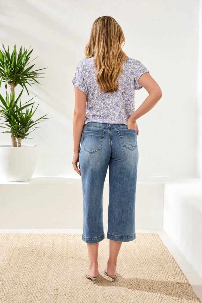 Tribal Audrey Button Fly Wide Crop Jeans