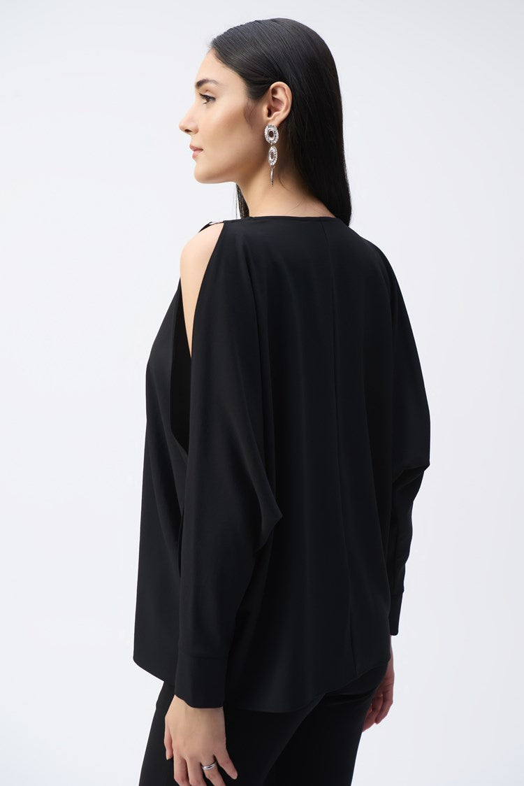 Joseph Ribkoff Woven Boxy Top with Dolman Sleeves Black 243248