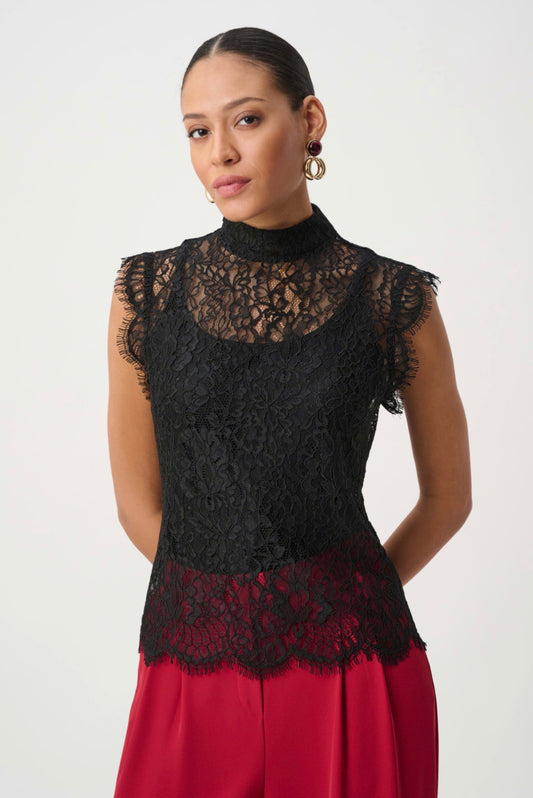 Joseph Ribkoff Lace Mock Neck Fitted Top
264105