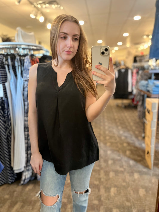 Renuar Linen V-Neck Tank Black