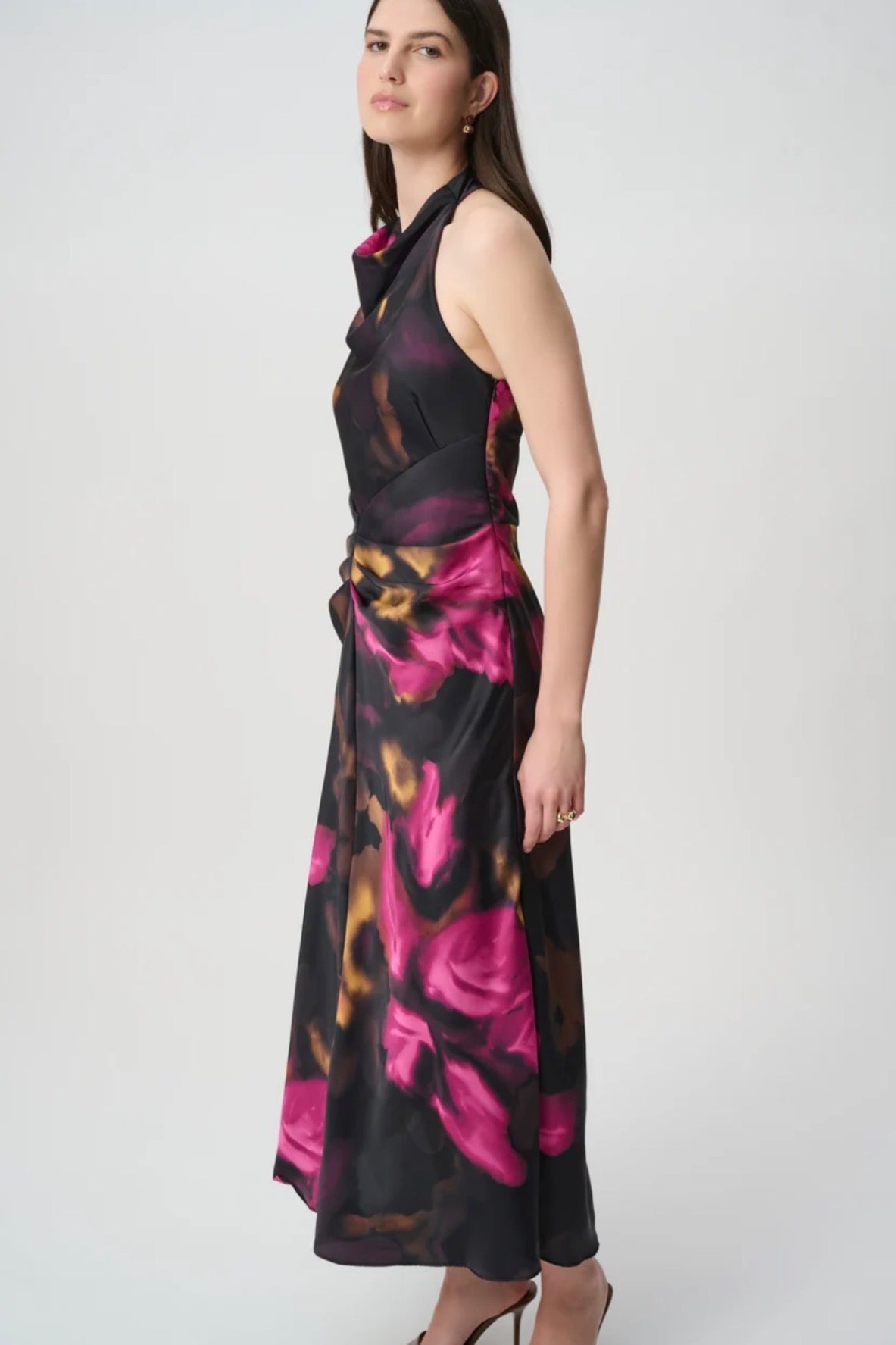 Joseph Ribkoff Edit 57 Floral Satin Halter Midi Dress