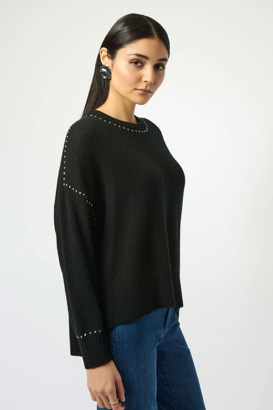 Joseph Ribkoff Cashmere Crew Neck Top with Stud Detailing 253980