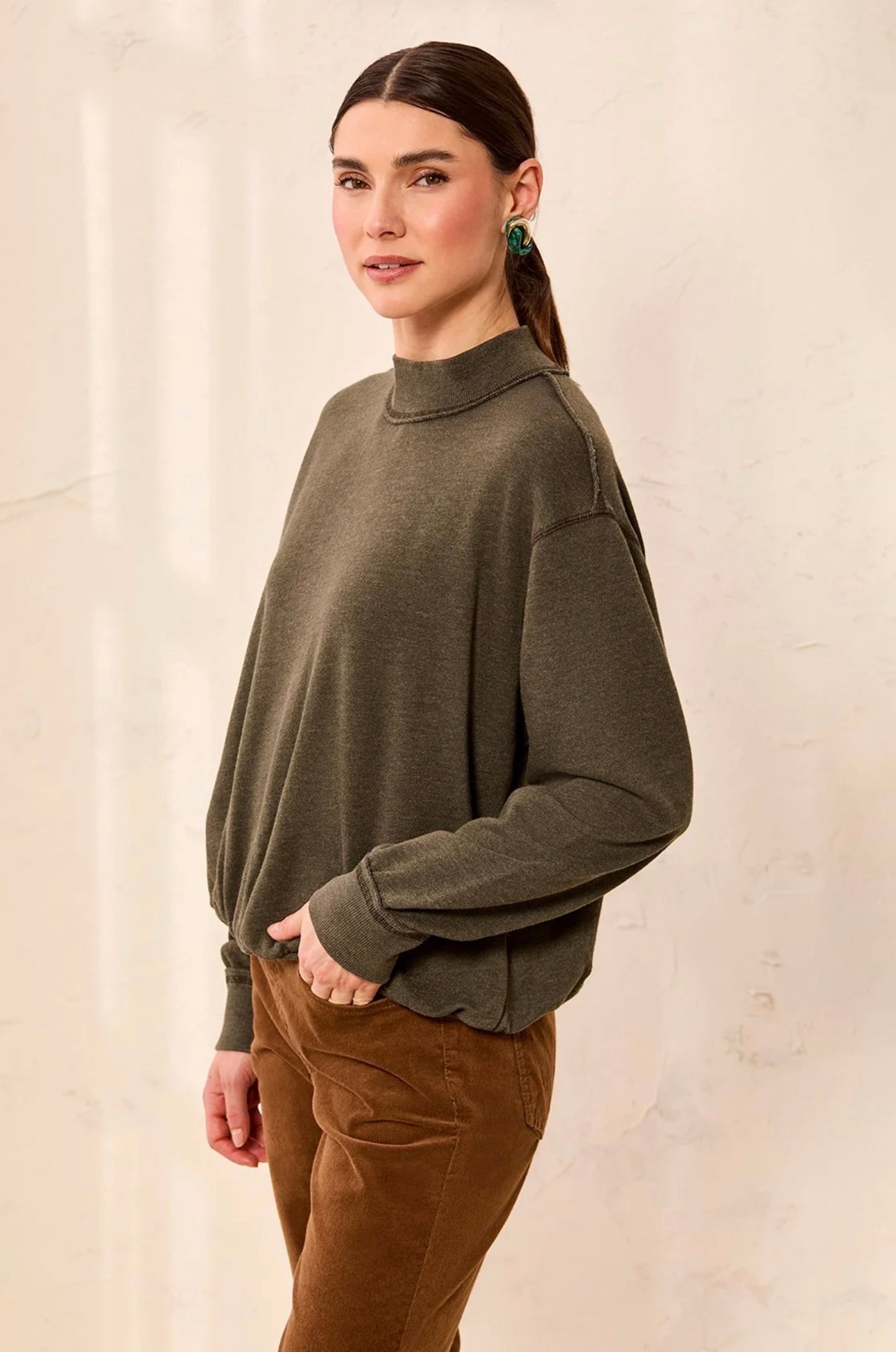 Tribal Bubble Terry Crewneck Cedargreen