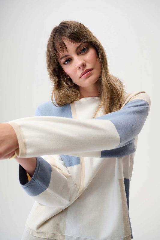Brushed Viscose Yarn Color Block Sweater