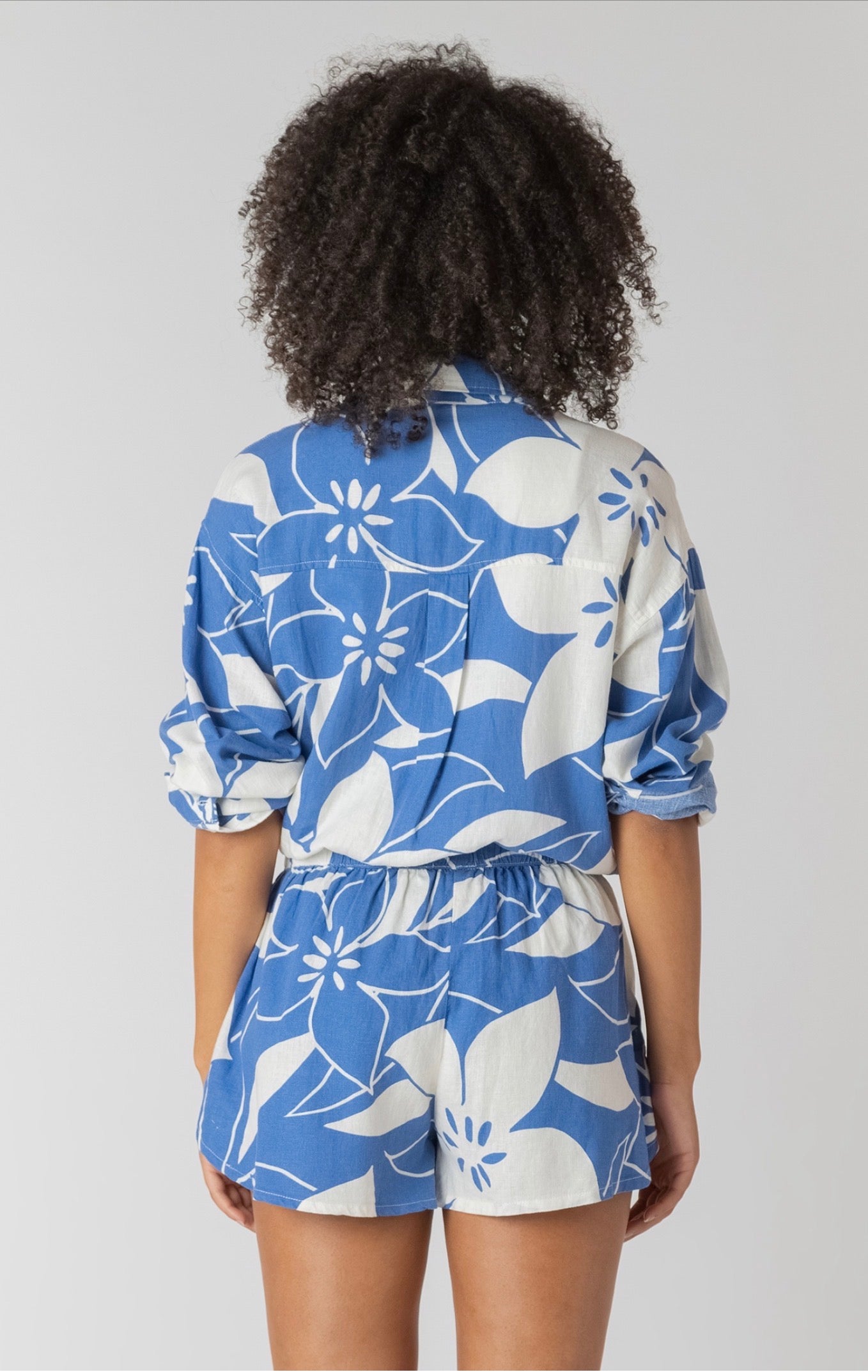 Room 34 Button Front Linen Shirt Azure Floral