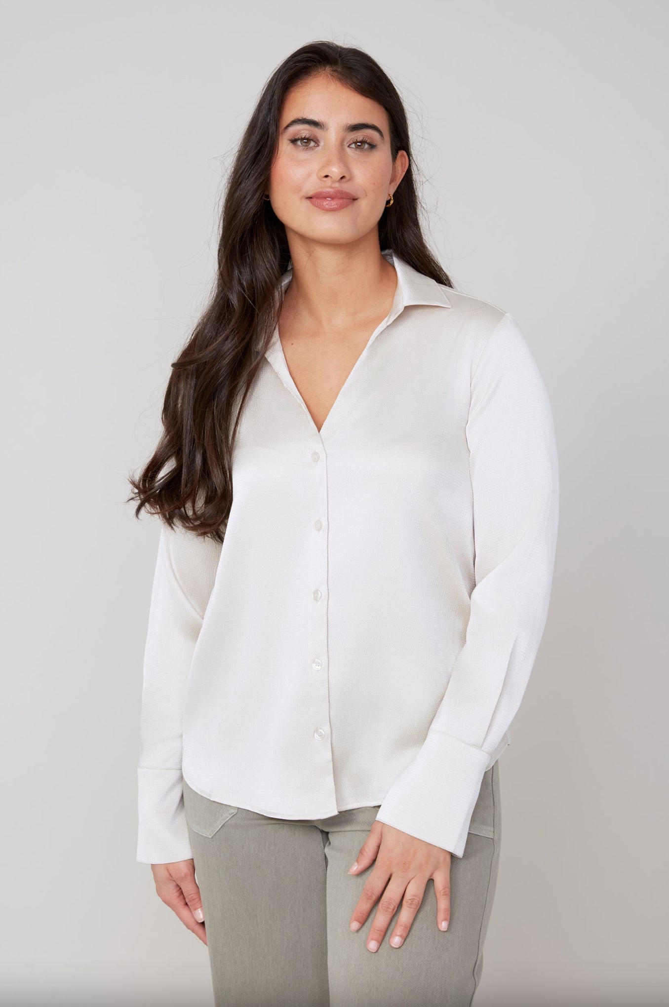 Renuar Textured Button Up Blouse Oyster