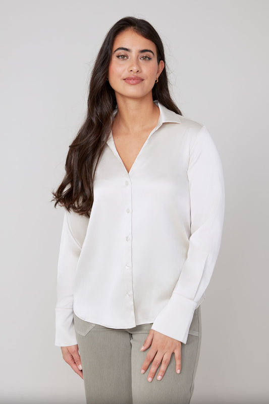 Renuar Textured Button Up Blouse Oyster