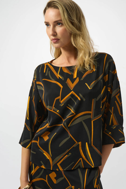 Joseph Ribkoff Recycled Woven Geometric Print Boxy Top 253238
