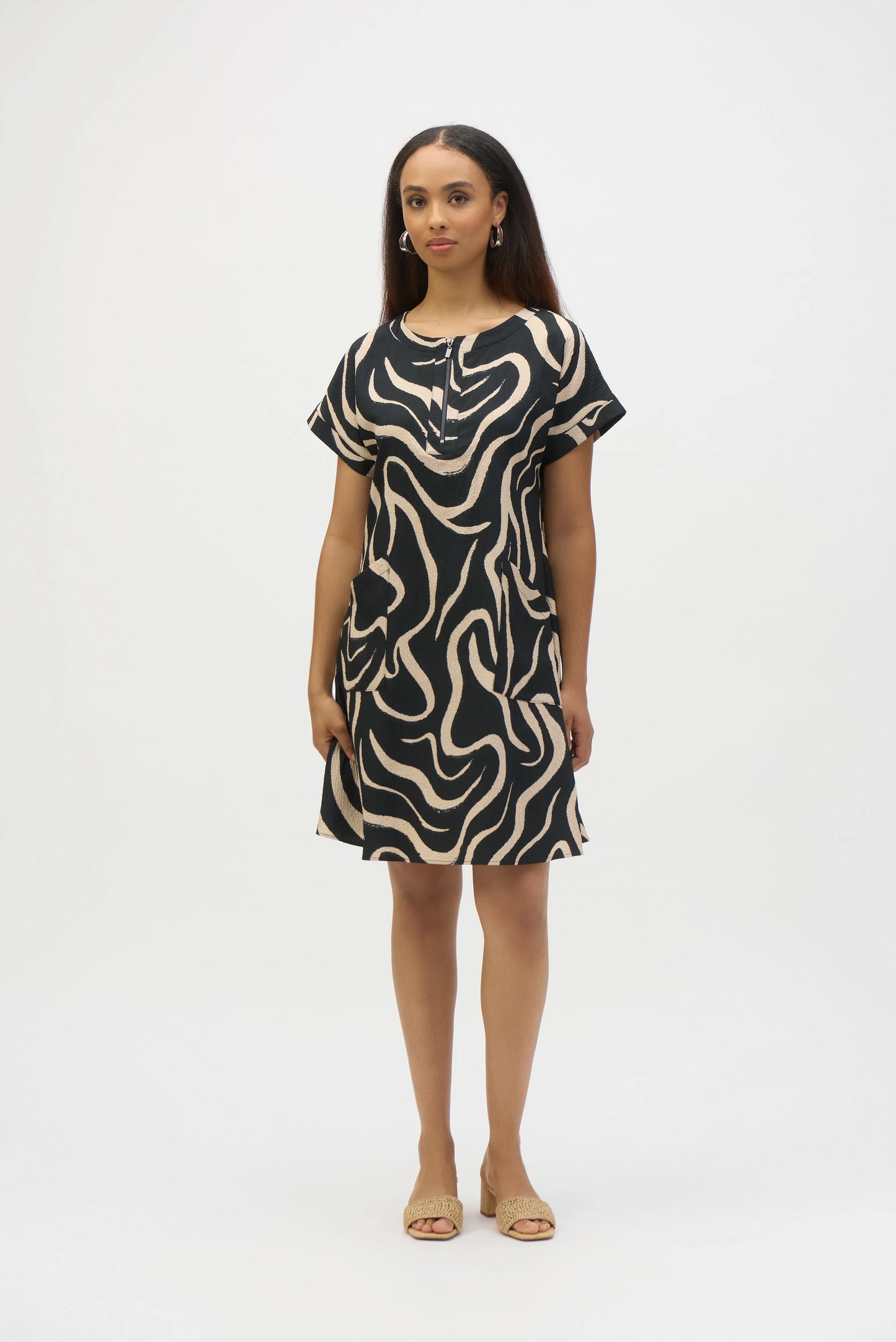 Joseph Ribkoff Seersucker Abstract Print A-Line Dress 252205