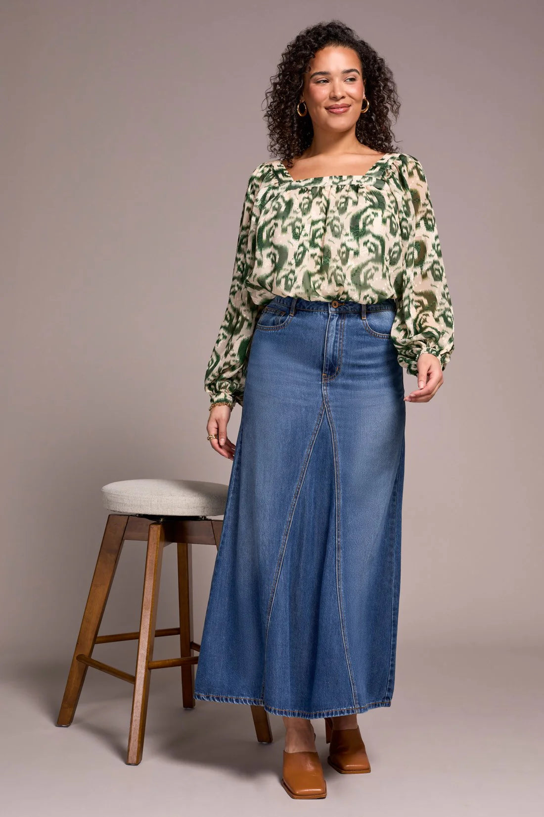 Tribal Flowy Denim Skirt Bluebliss