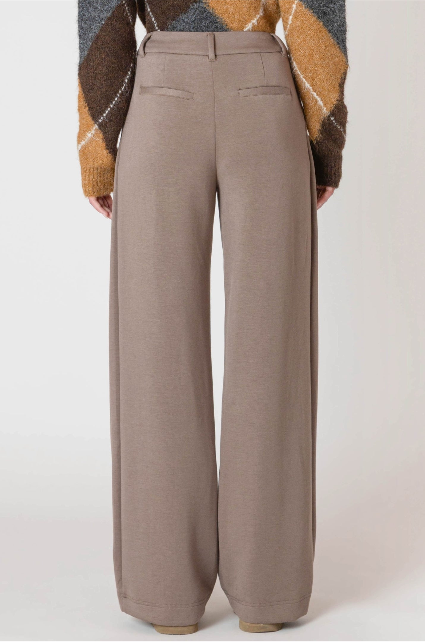 Dex Wide Leg Knit Trousers Dark Taupe