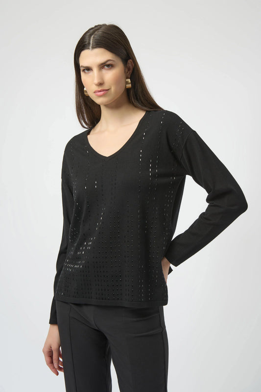 Joseph Ribkoff Sweater Knit Pullover with Iron-On Detail Black 254966