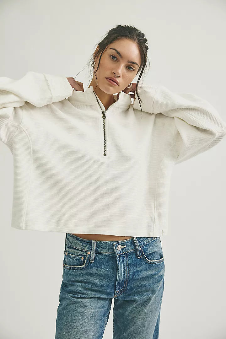 Free People Celeste Quarter Zip Clean Ivory