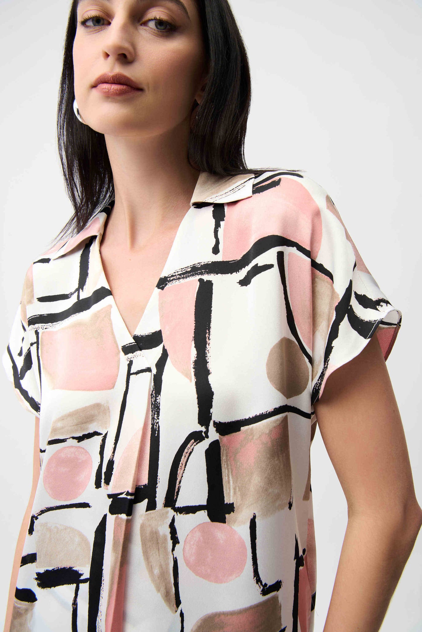 Joseph Ribkoff Recycled Satin Abstract Print Boxy Top With V-neckline 261308