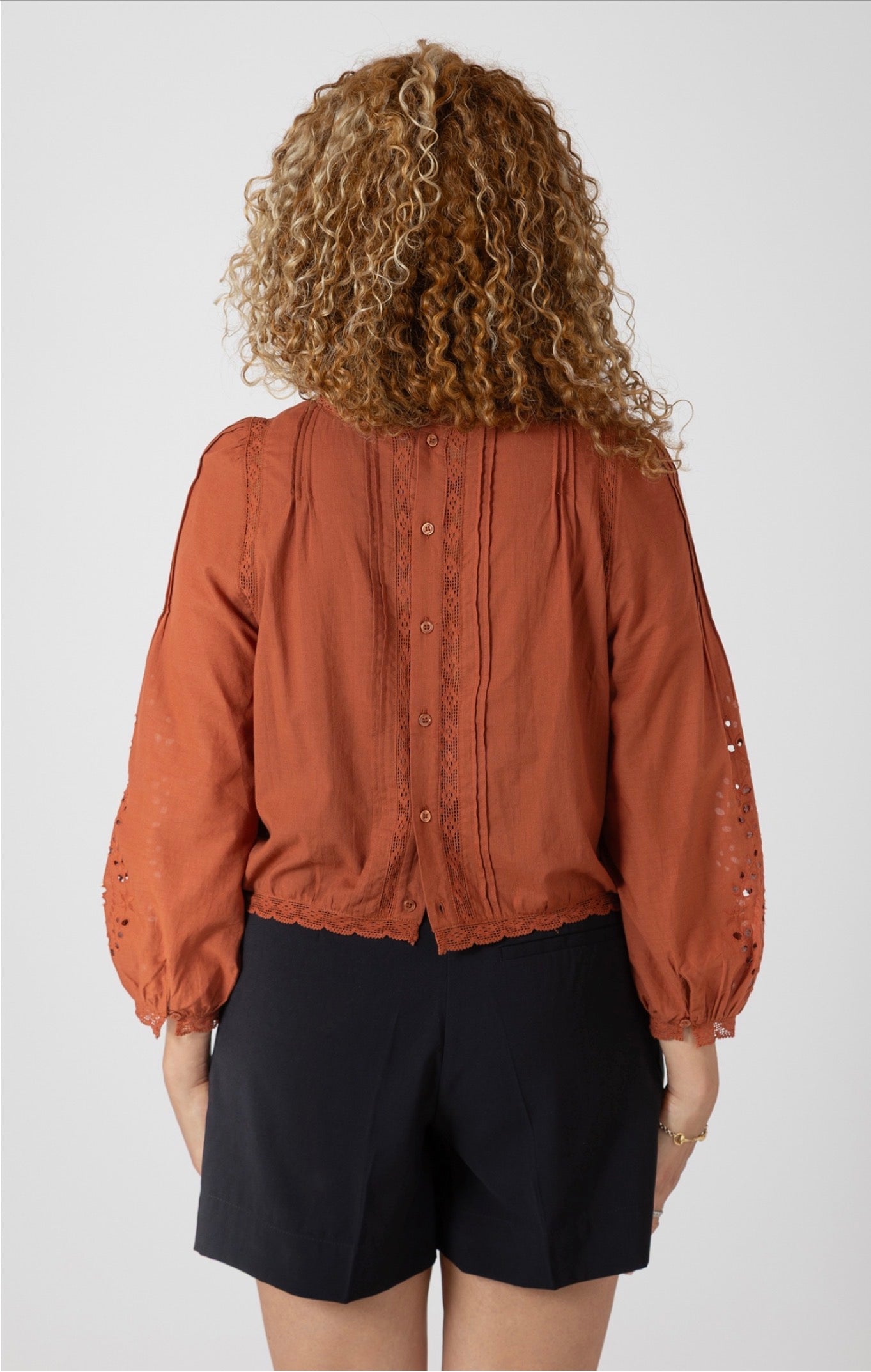Black Tape Lace Detailed Blouse Teracotta