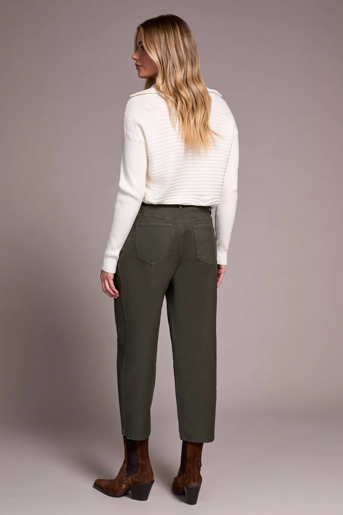 Tribal Audrey Mid Rise Barrel Crop Jeans Spruce