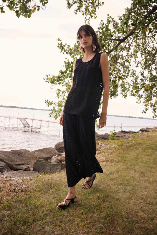 Joseph Ribkoff Viscose Jacquard Knit Chevron Stitch Culotte Pants 262933