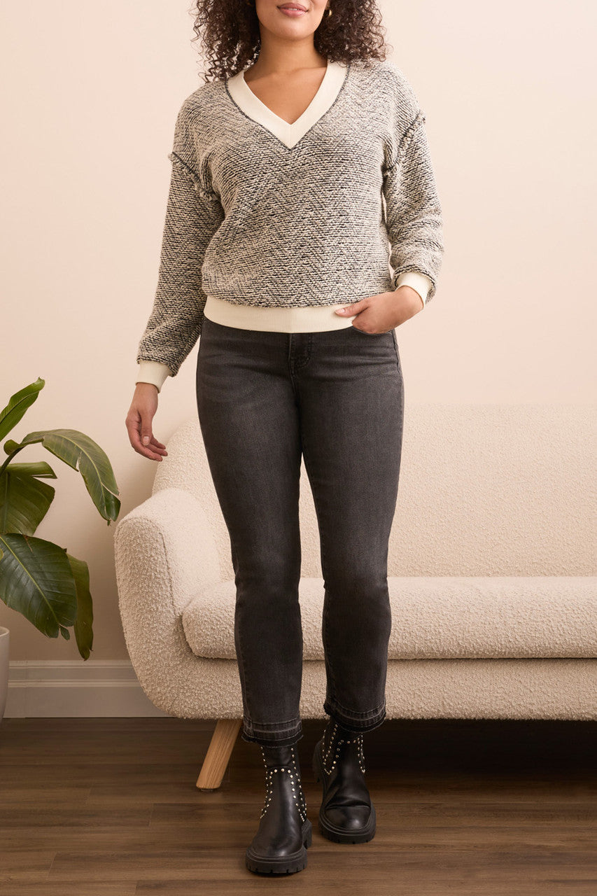 Tribal V-Neck Cotton Blend Sweater