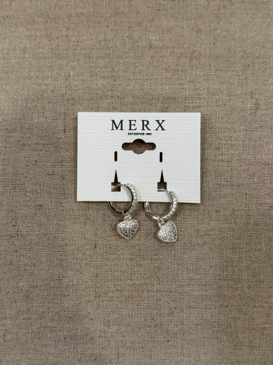 Merx Silver Sparkly Drop Heart Earrings
