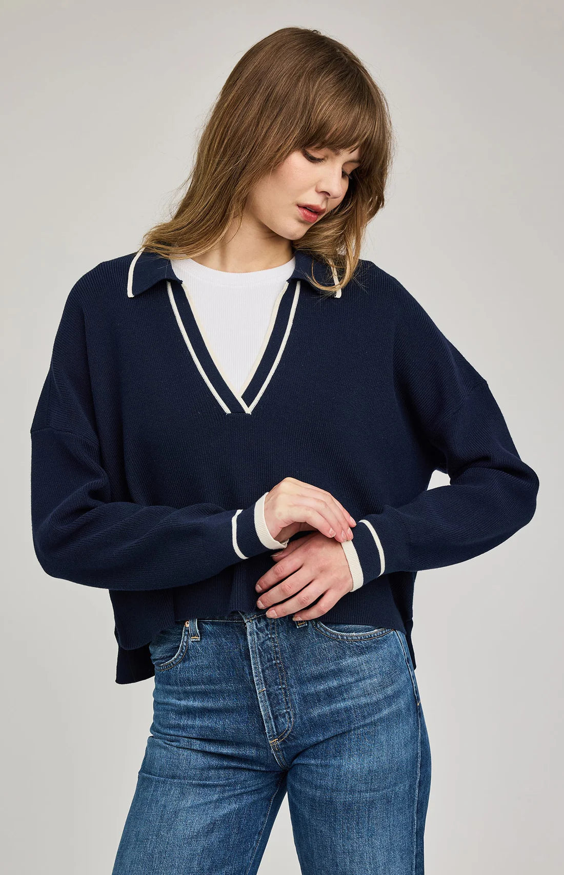 Gentle Fawn Tristan V-Neck Sweater Navy