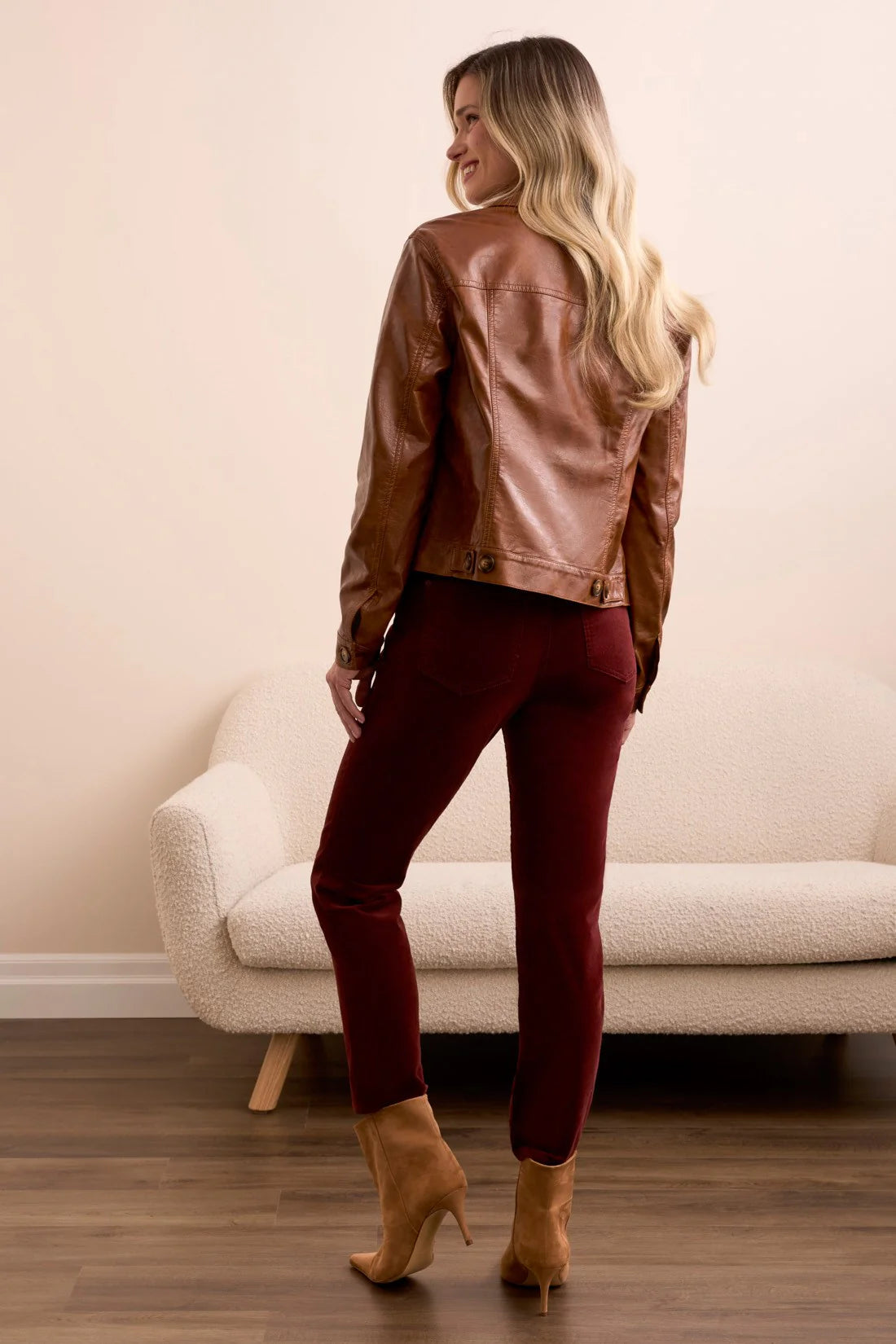 Tribal Faux Leather Button Up Jacket Ginger Spice