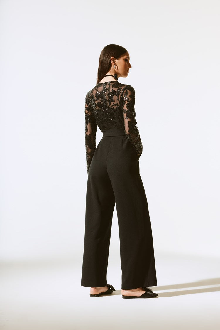 Joseph Ribkoff Scuba Crepe And Sequins Mesh Jumpsuit 243763