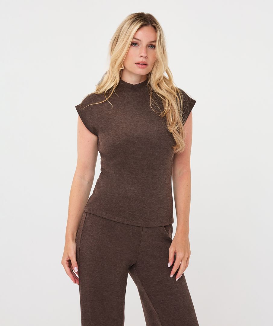 Esqualo Mock Neck Cap Sleeve Top Cacao
