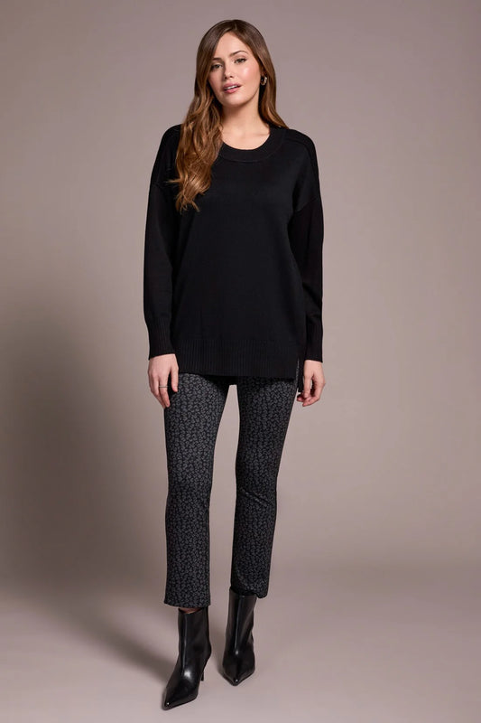 Tribal Drop Shoulder Tunic Sweater Black