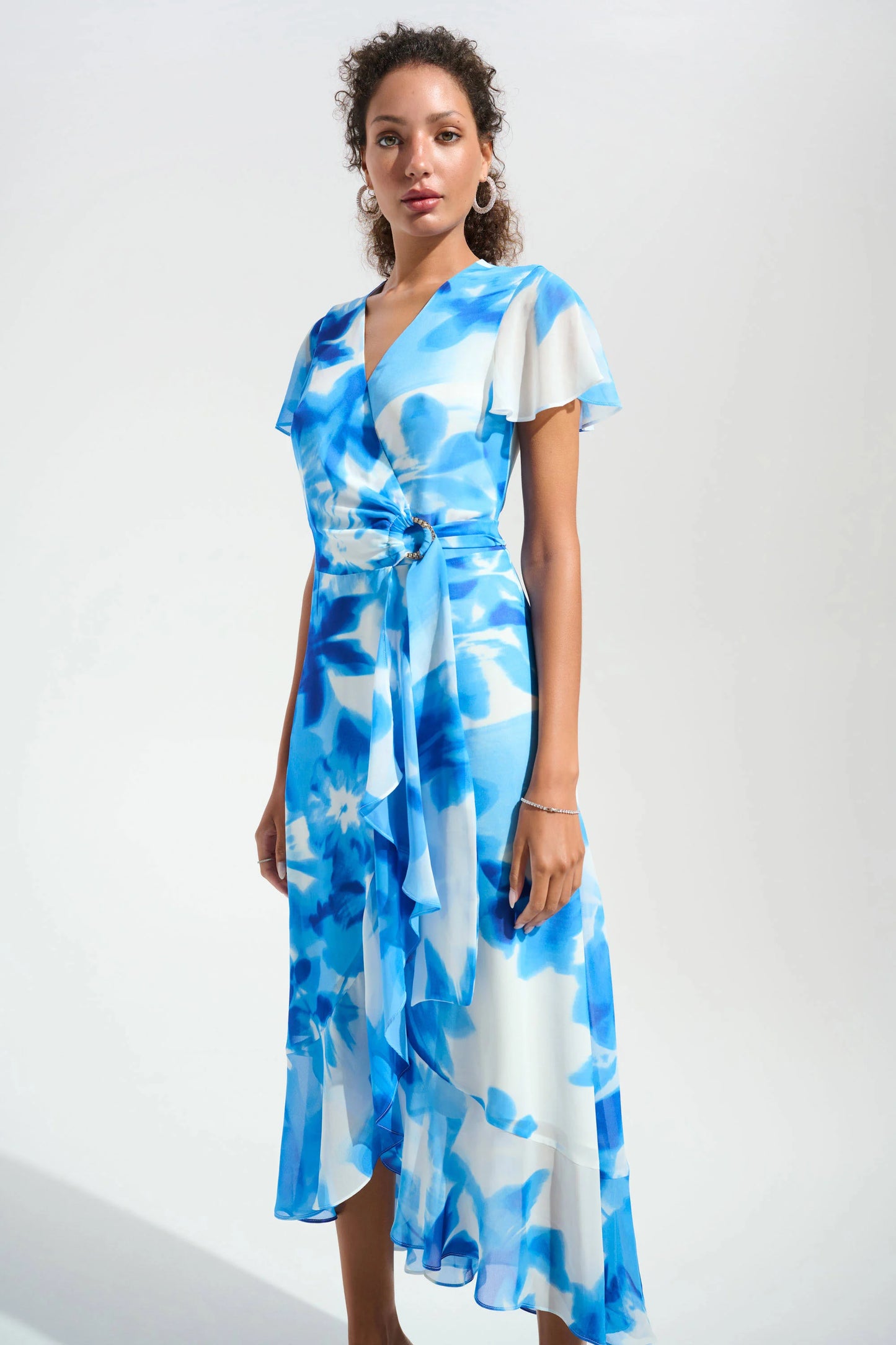 Joseph Ribkoff Signature | Chiffon Print Wrap Dress With Ruffle Detail 261739
