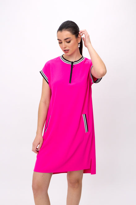Joseph Ribkoff Woven Straight Dress With Rib Trimming Pink 241235