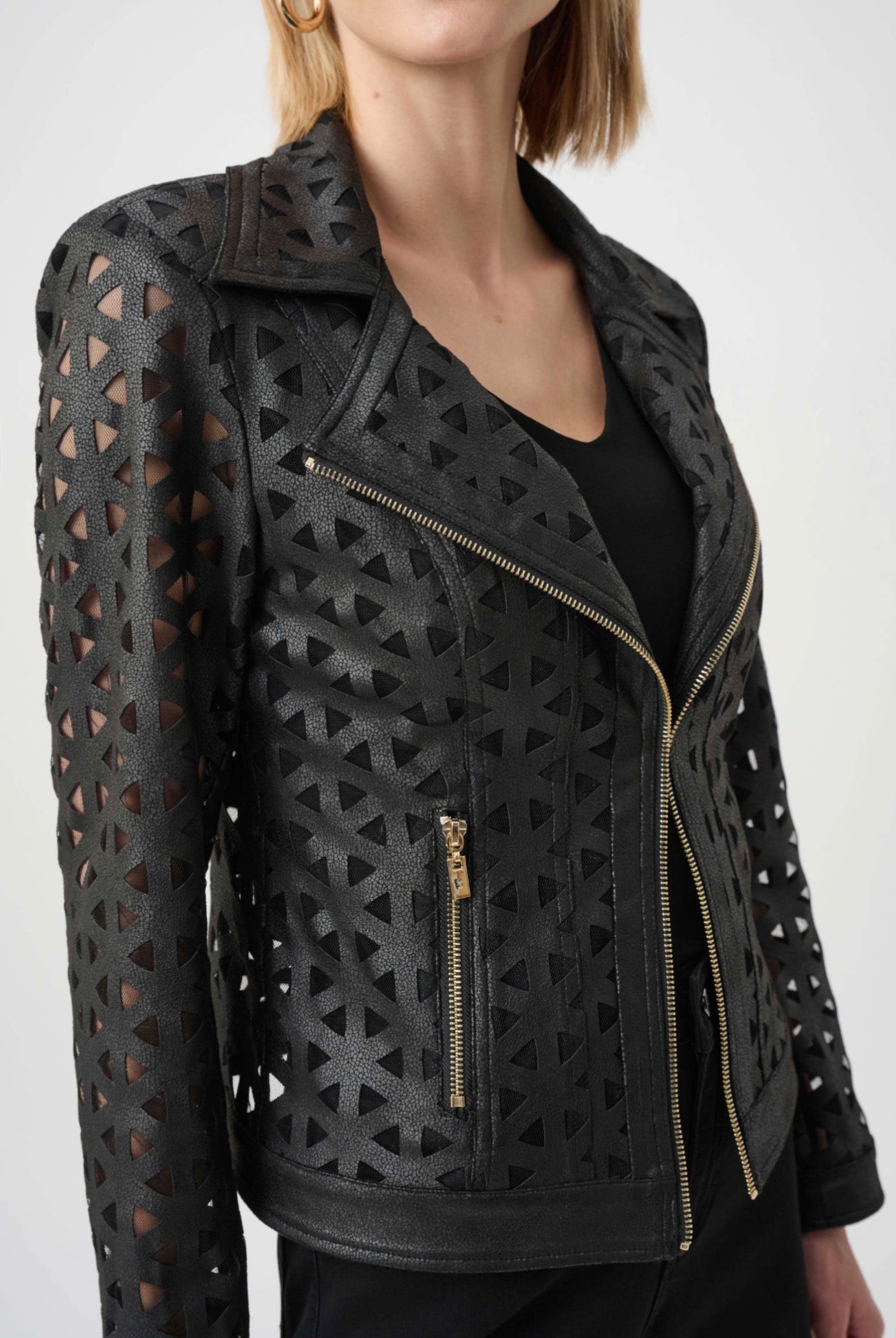Joseph Ribkoff Foiled Faux Suede And Mesh Moto Jacket 263910