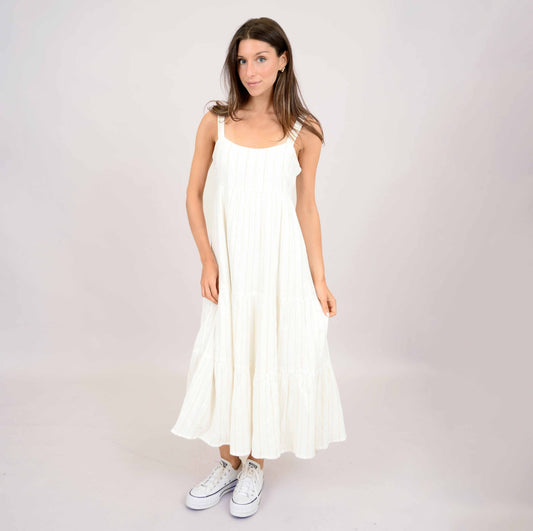 Solara Crinkle Stripe Tank Dress White