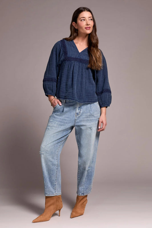 Tribal Audrey Distressed Barrel Jeans