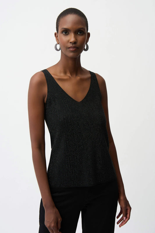 Joseph Ribkoff Metallic Knitted Camisole with Rhinestones Black 252915F25