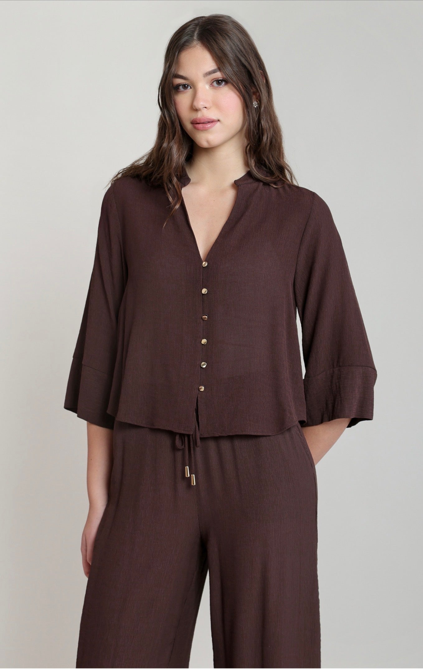 Dex Wide Sleeve Blouse Chocolate Brown