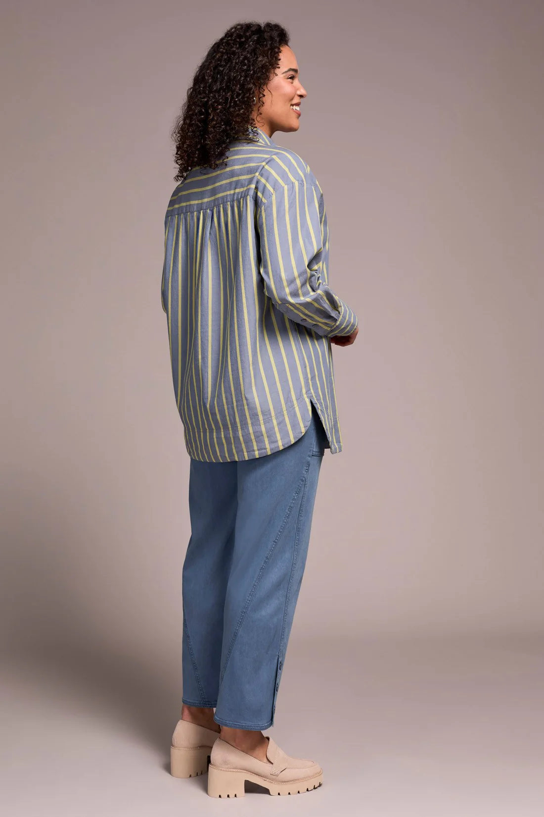 Tribal Striped Button Front Dress Shirt Slate Blue