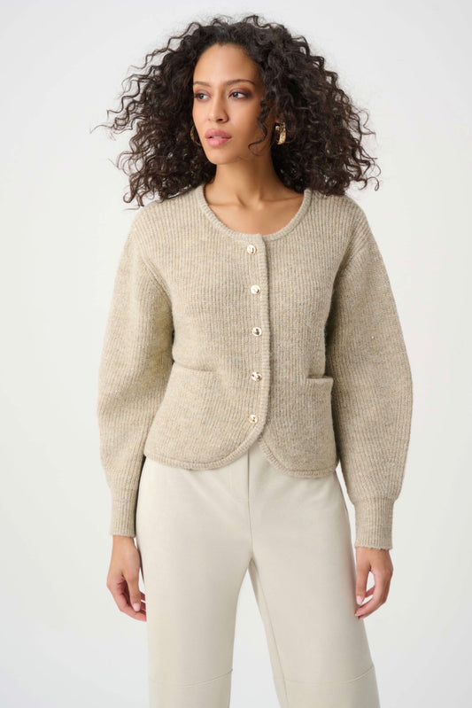 Joseph Ribkoff Sweater Knit Sequined Boxy Crewneck Cardigan 263958