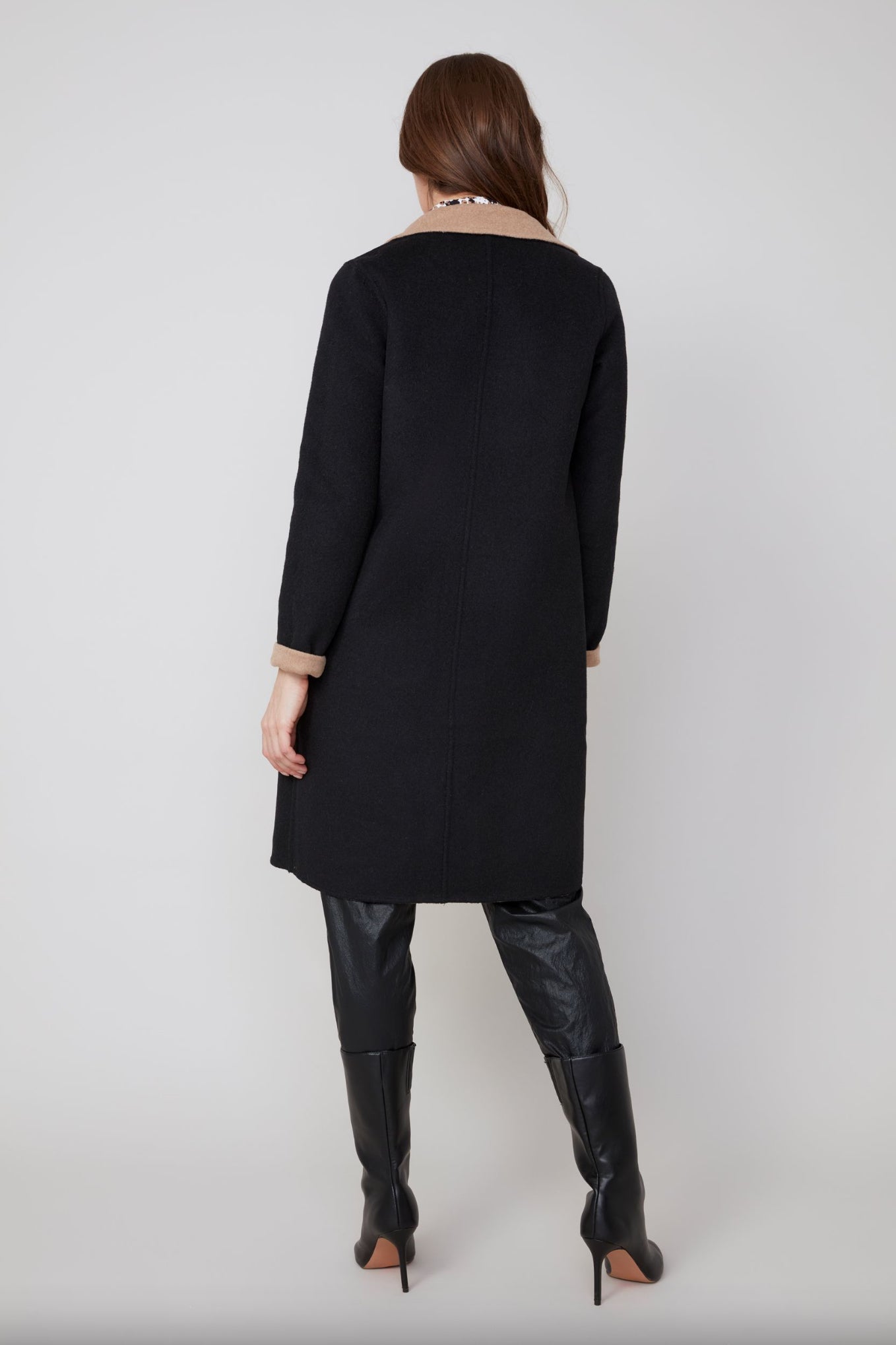 Renuar Reversible Long Wool Coat Black/Tan