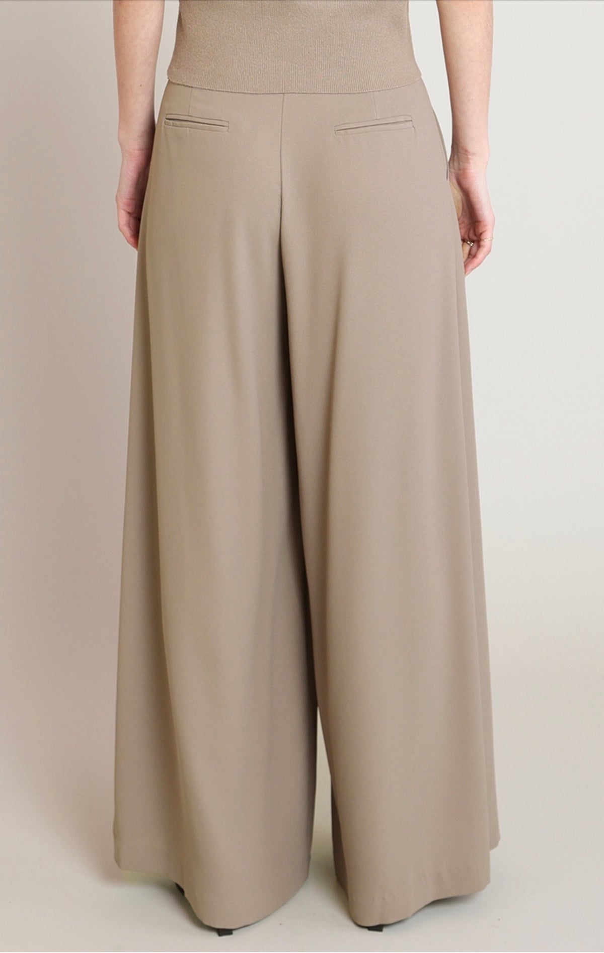 Black Tape Wide Leg Pleat Pants Mushroom