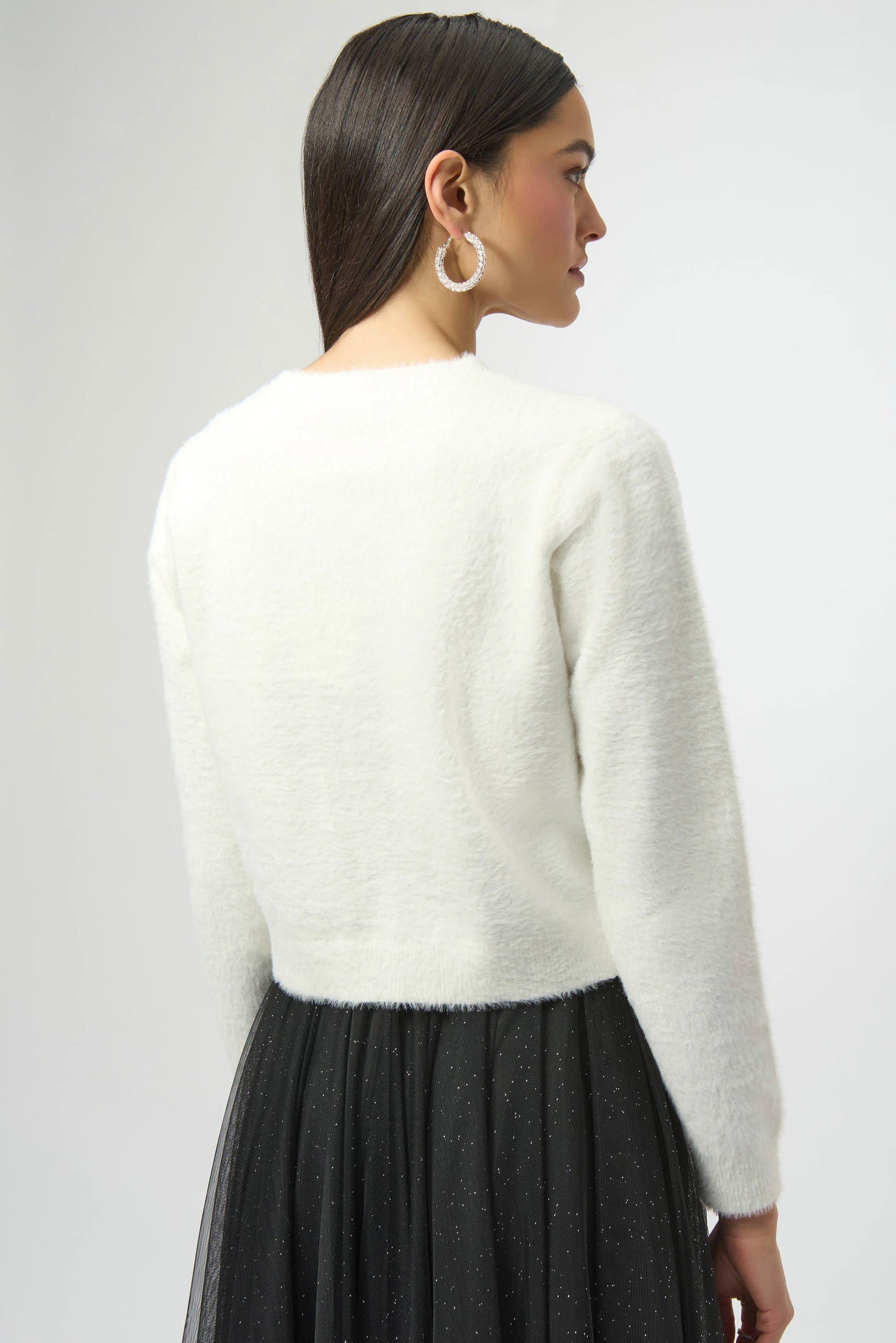 Joseph Ribkoff Feather Yarn Cardigan with Rhinestone Bow 254955