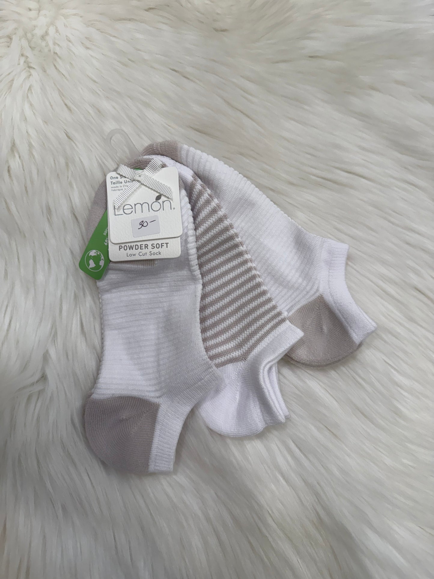 Lemon 3Pk Powder Soft Scallop Edge Socks Beige