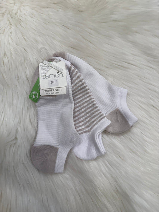 Lemon 3Pk Powder Soft Scallop Edge Socks Beige