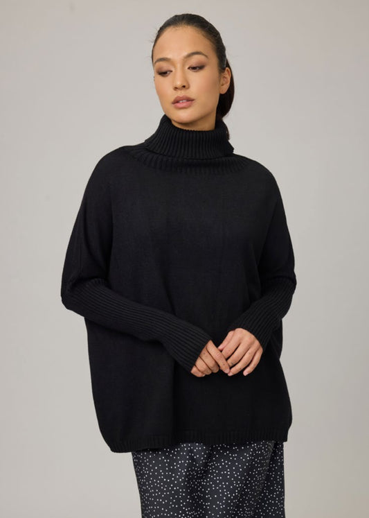 Pistache Oversized Turtleneck Knit Sweater Black
