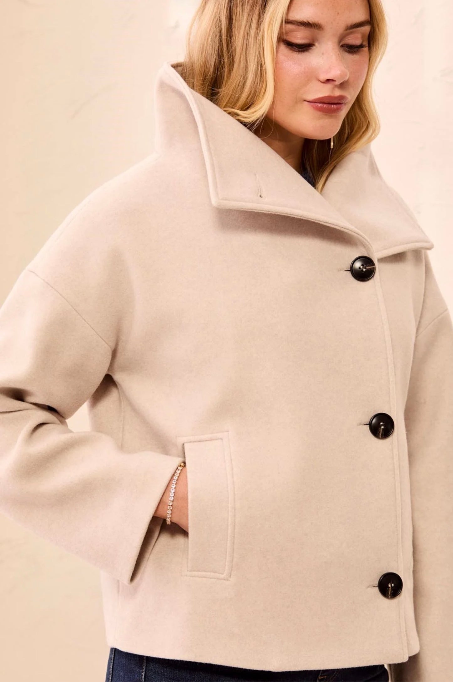 Tribal Funnel Neck Jacket Antique White