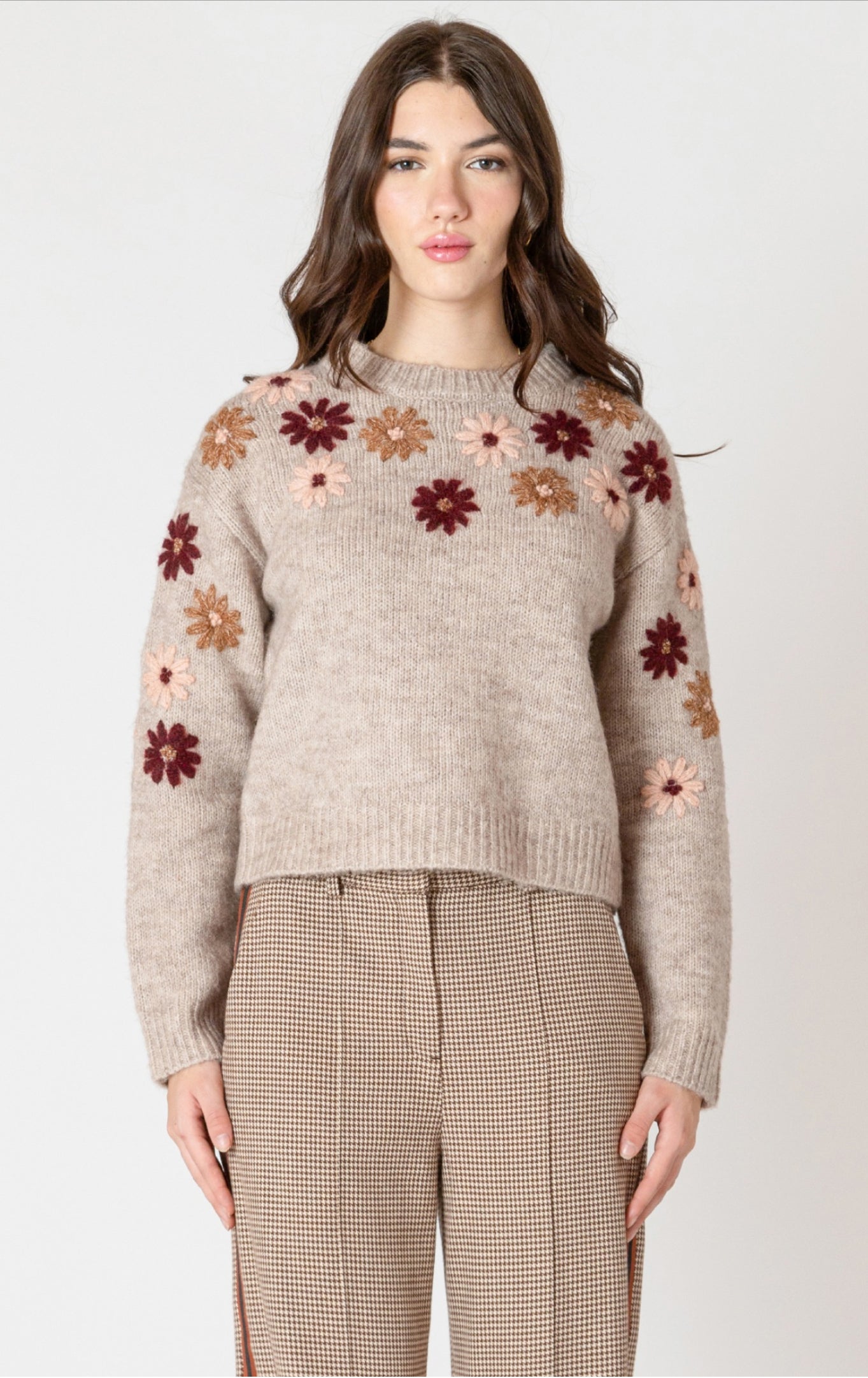 Black Tape Flower Embroidered Crewneck Sweater
