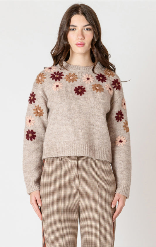 Black Tape Flower Embroidered Crewneck Sweater