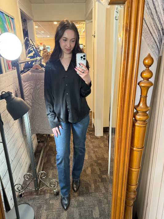 Renuar Textured Button Up Blouse Black