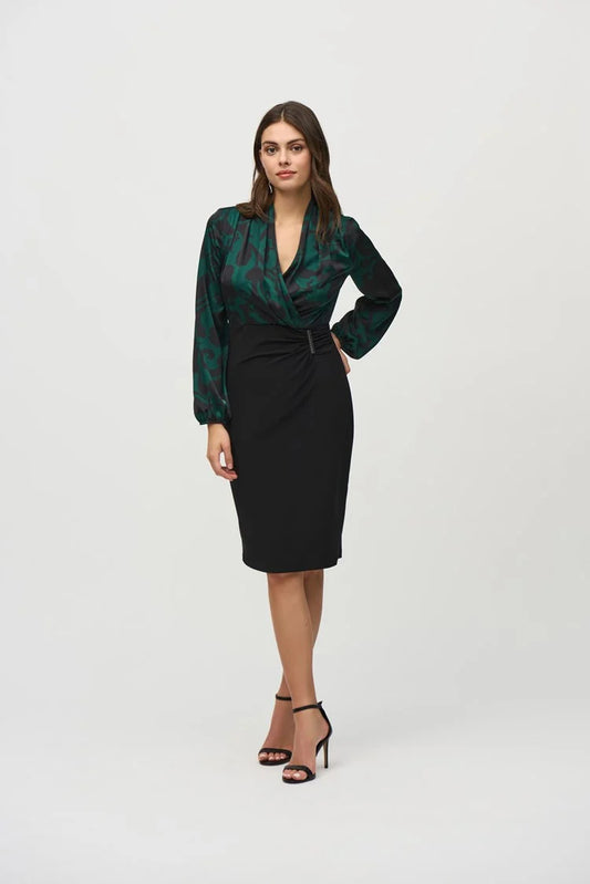 Joseph Ribkoff Silky Knit And Satin Paisley Sheath Dress 244128