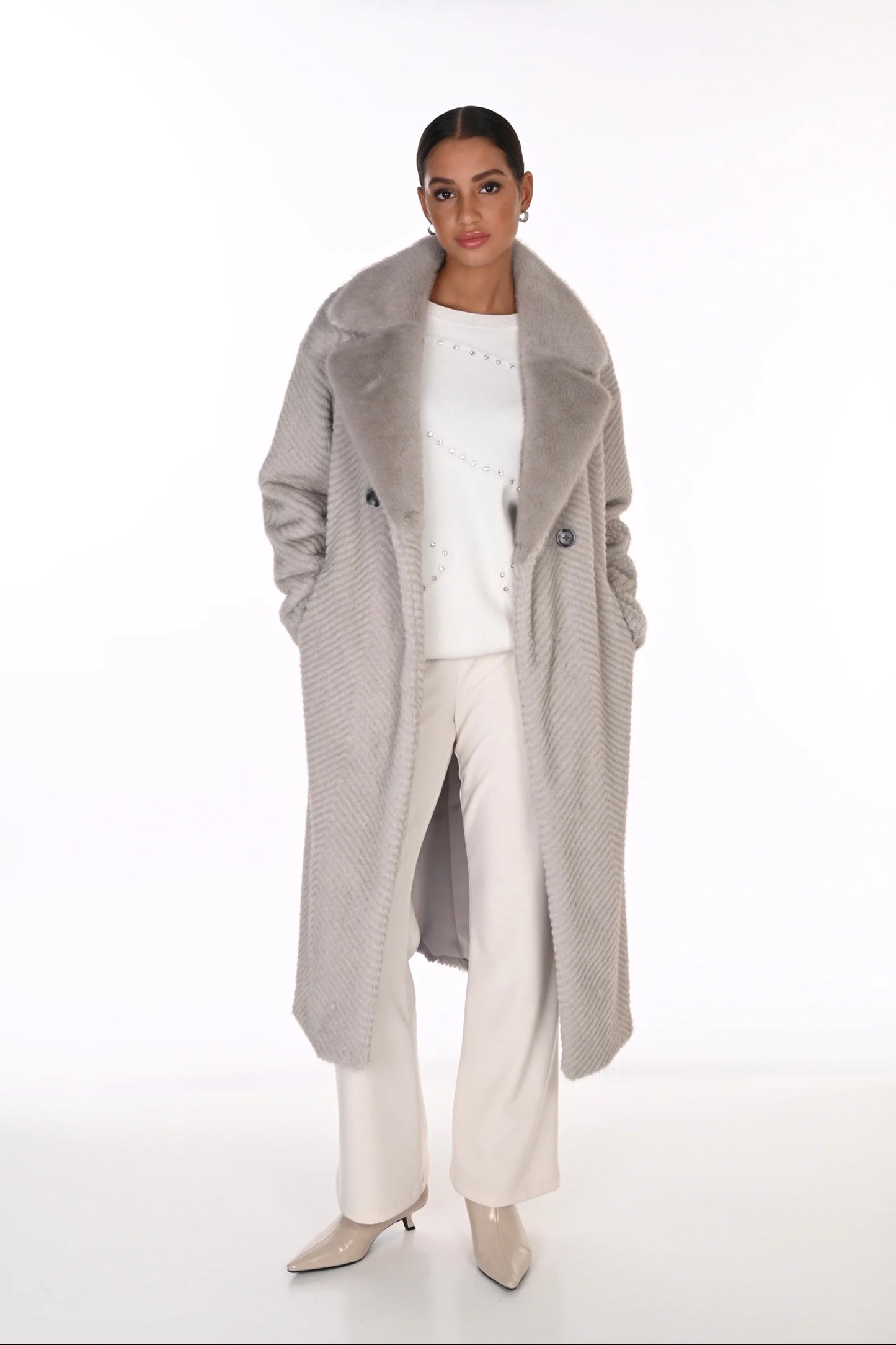 Frank Lyman Textured Fur Coat Mink